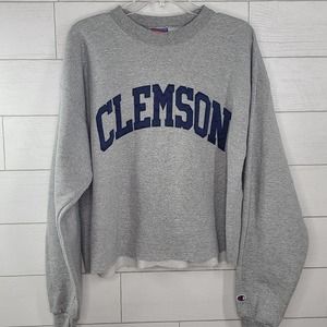 Champion Sweatshirt Crop Large Gray Clemson Vintage Pullover Womens Athletic